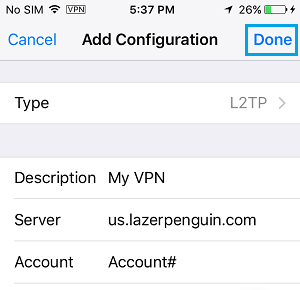 تكوين شبكة VPN على iPhone