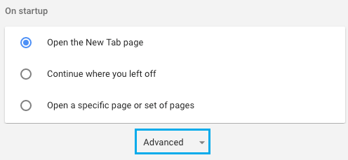 Advanced Settings Option in Chrome Browser