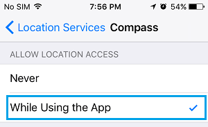 Allow Compass App to Access Location on iPhone