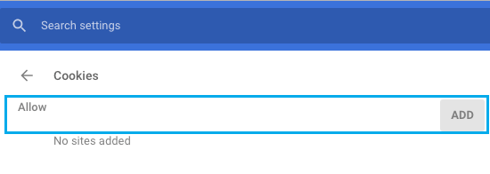 Allow Certain Websites to Store Cookies Option in Google Chrome Browser