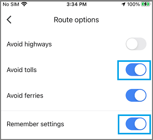 Avoid Tolls for Specific Route in Google Maps