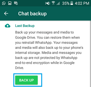 Backup WhatsApp Option on Android Phone