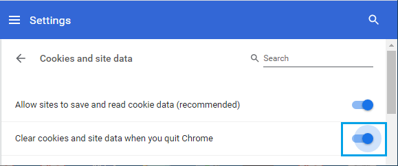 Καθαρίστε τα cookies και τα δεδομένα του ιστότοπου όταν σταματήσετε το Chrome