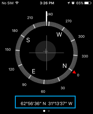 Compass App Displaying GPS Coordinates on iPhone