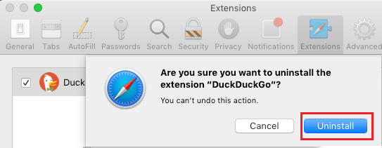 Bestätigen Sie Die Deinstallation Der Safari-Erweiterung Auf Dem Mac