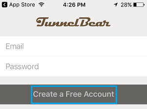 Създайте акаунт в Tunnelbear VPN на iPhone