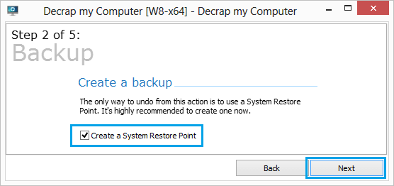 Create System Restore Point Using Decrap My Computer Program