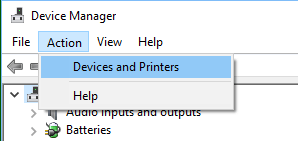 Open Devices and Printers Using Device Manager