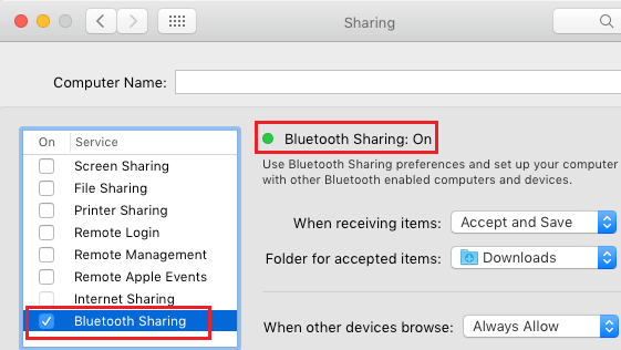 Turn on Bluetooth Sharing on Mac