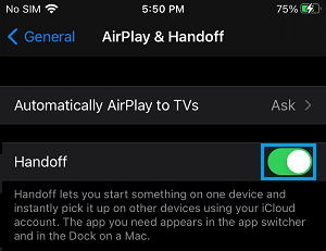 Enable Handoff on iPhone