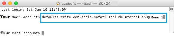 Terminal Command to Enable Safari Debug Menu On Mac