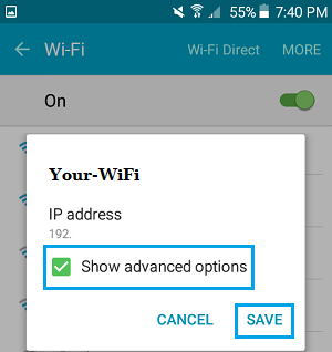 Show Advanced WiFi Options on Android Phone 