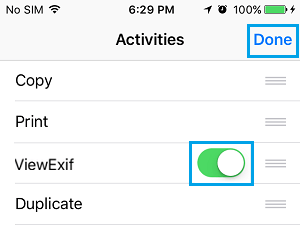Enable ViewExif Option on iPhone