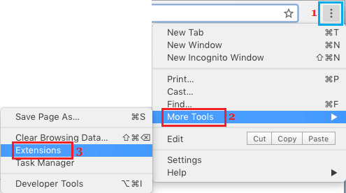 Tools and Extensions Options on Chrome Browser