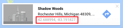 GPS Coordinates of Place in Google Maps