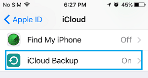 iCloud Backup Option on iPhone