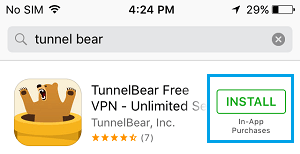 تثبيت تطبيق VPN مجاني TunnelBear على iPhone