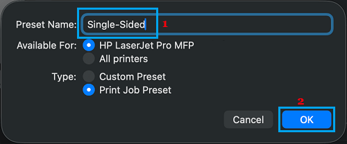 Name And Save Single-Sided Preset On Mac