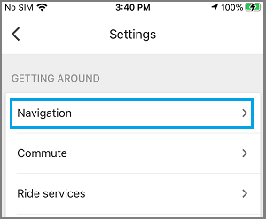 Navigation Settings Tab in Google Maps