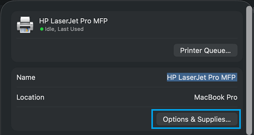 Open Options & Supplies Settings on Mac