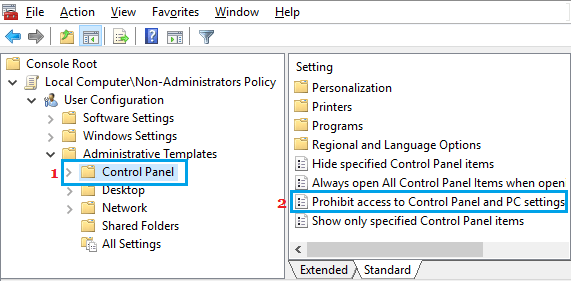Prohibit Access to Control Panel and PC Settings