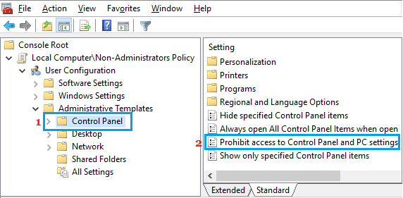 Prohibir el Acceso a la Configuración del Panel de Control y del PC