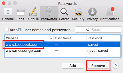 Remove Website From Saved Passwords List