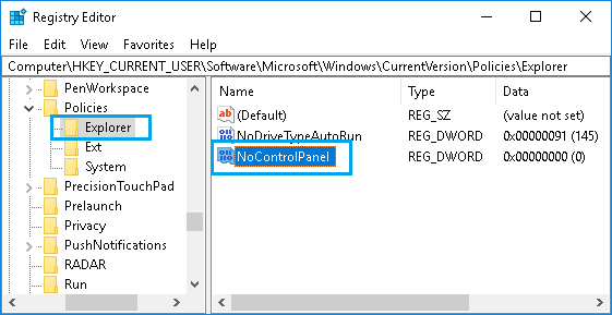 Name DWORD as NoControlPanel in Windows 10