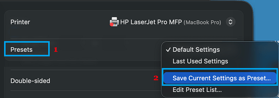 Save Current Settings as Preset on Mac