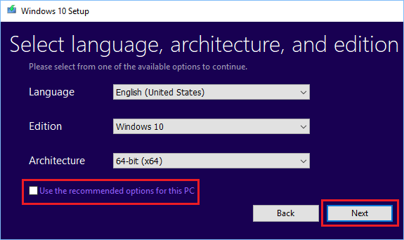 Select Language, Edition and Architecture For Windows Media File 