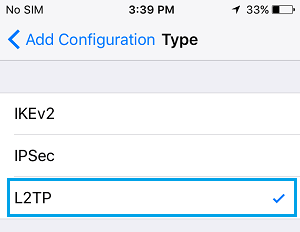 Изберете VPN тип на iPhone