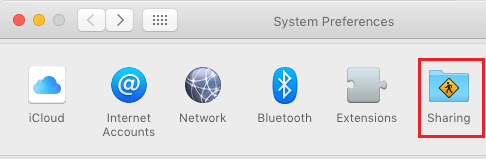 Mac Sharing Option on System Preferences Screen