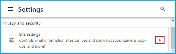 Site Settings Tab in Google Chrome 