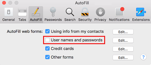 Stop Safari From Saving User Names and Passwords