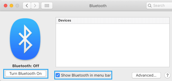 Switch ON Bluetooth on Mac