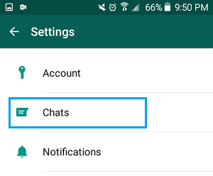 Pestaña de chats en la configuración de WhatsApp