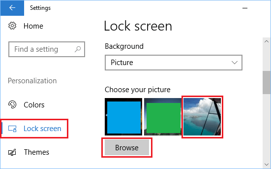 Set Picture as Lock Screen Background in Windows 10