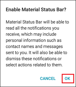 Allow Material Status Bar Access to Notifications Pop-up