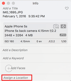 Assign a Location Option in Mac Photos App