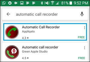 Automatic Call Recorder App in Google Play Store