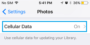 Cellular Data For Photos Option on iPhone