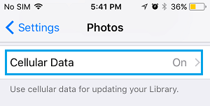 Cellular Data Option on Photos Screen on iPhone