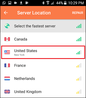 Choose Country in Turbo VPN App