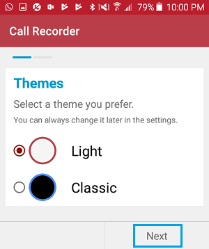 Choose Theme in Automatic Call Recorder App