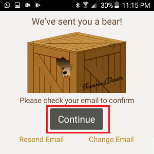 Confirm TunnelBear Account on Android Phone