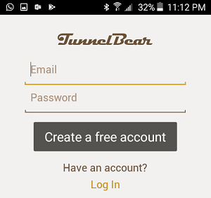 Create TunnelBear Account on Android Phone