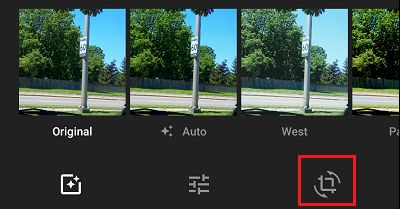 Crop Icon in Google Photos App on Android Phone