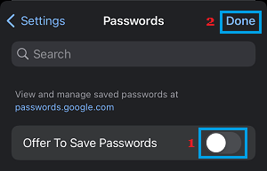 Disable Offer To Save Passwords Option in Chrome Mobile App