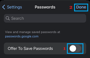 Deaktivieren Sie Die Option Zum Speichern Von Passwörtern In Der Chrome Mobile App
