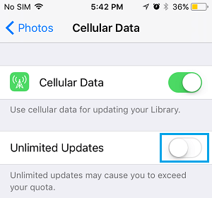 Disable Unlimited Updates Using Cellular Data for Photos App on iPhone